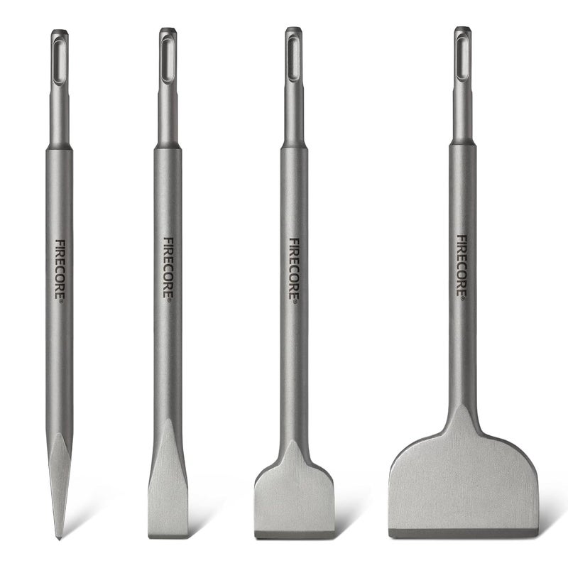 Firecore SDS Chisel Set, 4pcs Tile Removal Chisel Bits for SDS Plus Rotary Hammer Drill Attachments, Alloy Steel Shovel for Demolition Chipping Grooving Scaling Removing Cement Thinset Mortar Vinyl - Image 1